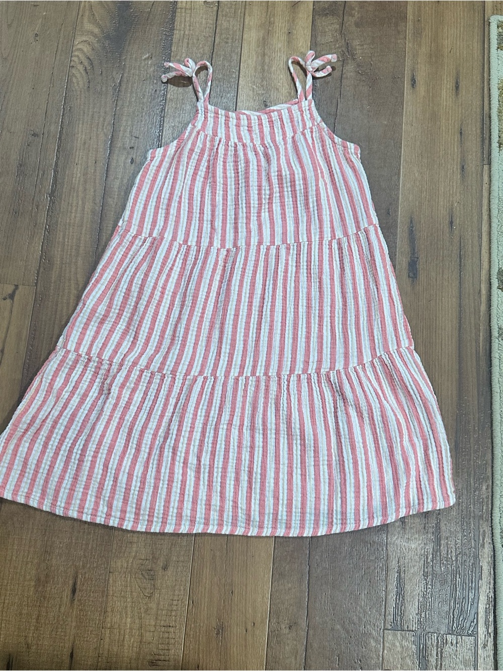 Cat & Jack Pink and White Striped Tie-Shoulder Tiered Dress